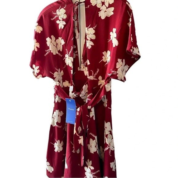 Floerns Women's Tropical Floral Plunging V Neck Tie Open Back Summer Short Dress - Picture 4 of 6